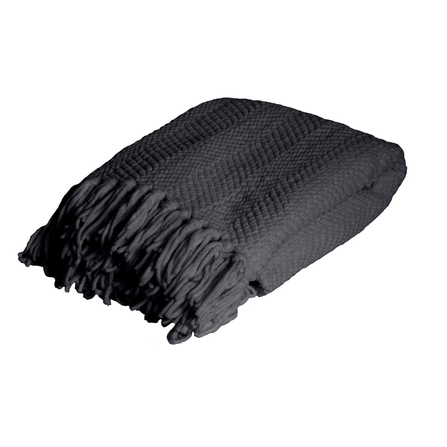 J.Elliot Home Louie Throw Rug Charcoal 125 x 150 cm - Chevron Knitted, Tassels - SuperSaverAU - view 1