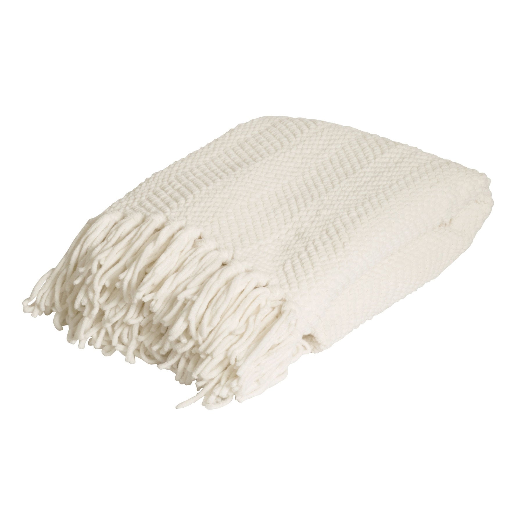 J.Elliot Home Louie Throw Rug Ivory 125 x 150 cm - Chevron Knitted, Tassels - SuperSaverAU - view 1