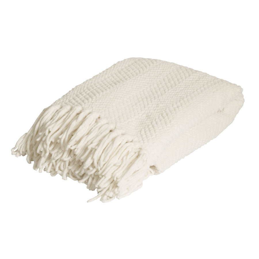 J.Elliot Home Louie Throw Rug Ivory 125 x 150 cm - Chevron Knitted, Tassels - SuperSaverAU - view 1