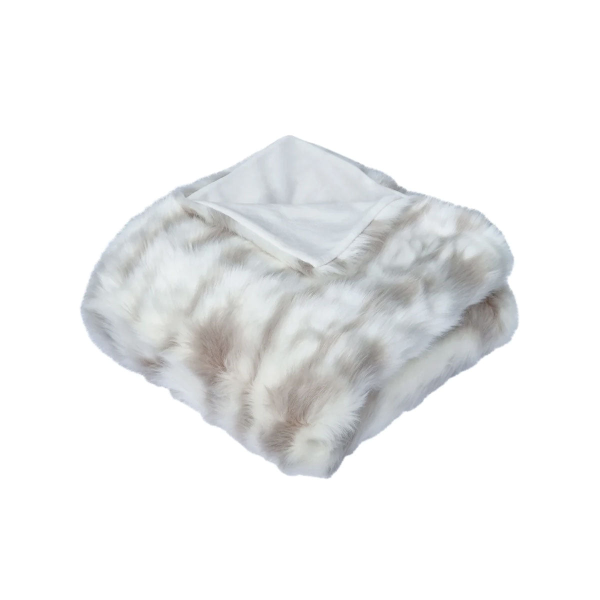 J Elliot Home Lynx Wild Cat Faux Fur Throw Rug 130 x 160cm - Ivory & Taupe - SuperSaverAU - view 1