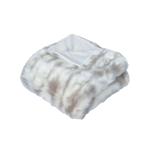 J Elliot Home Lynx Wild Cat Faux Fur Throw Rug 130 x 160cm - Ivory & Taupe - SuperSaverAU - view 1