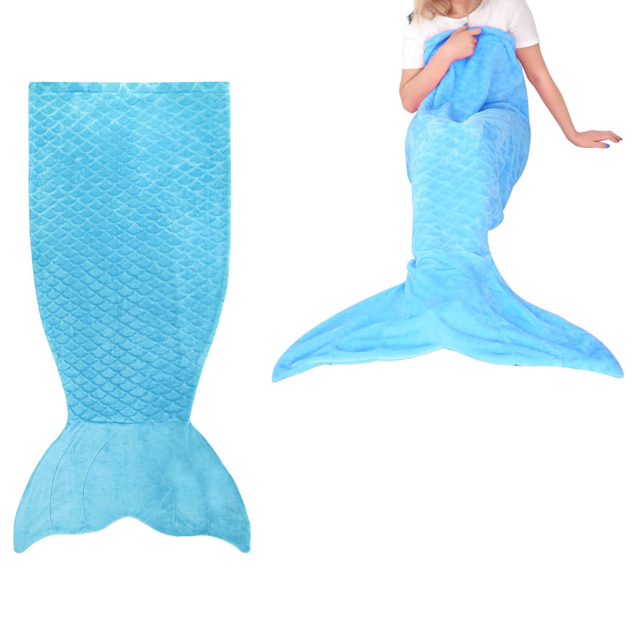 Mermaid Tail Blue Soft Blanket Throw 63 x 152 cm - Embossed Design for Adults - SuperSaverAU - view 1