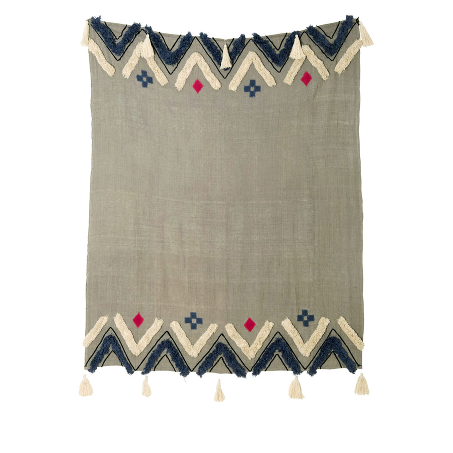J.Elliot Home Merryn Cotton Sofa Bed Throw Rug 125 x 150 cm - Grey Multi Tassel - SuperSaverAU - view 1