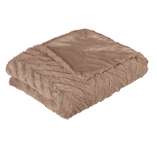 Ottawa Plush Faux Fur Throw Rug - Chevron Design, 125 x 150 cm, Champagne