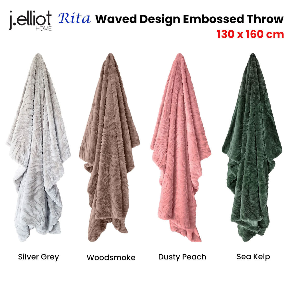 J Elliot Home Rita Wave Design Embossed Throw Rug 130 x 160cm - Woodsmoke