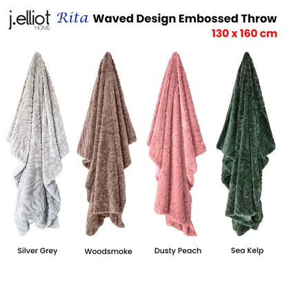J Elliot Home Rita Wave Design Embossed Throw Rug 130 x 160cm - Woodsmoke