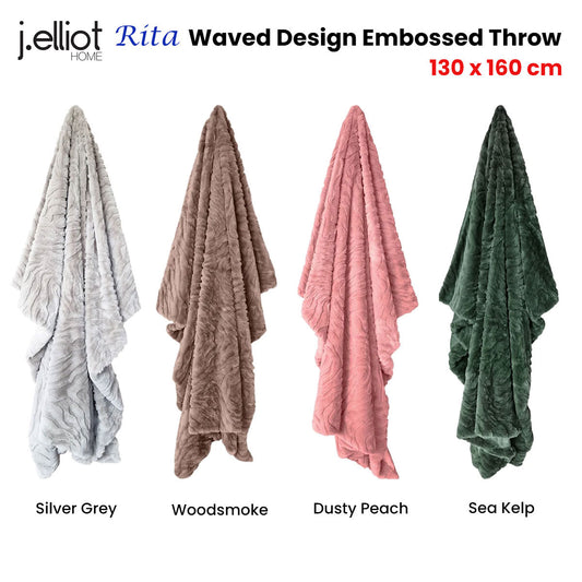 J Elliot Home Rita Wave Design Embossed Throw Rug 130 x 160cm - Woodsmoke