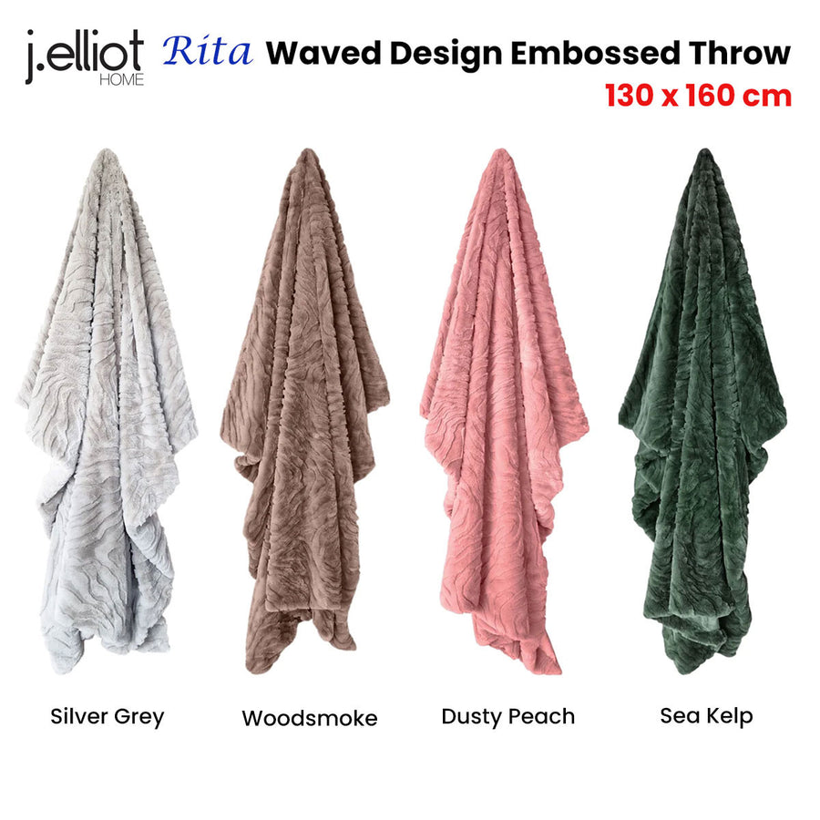 J Elliot Home Rita Wave Design Embossed Throw Rug 130 x 160cm - Woodsmoke - SuperSaverAU - view 1