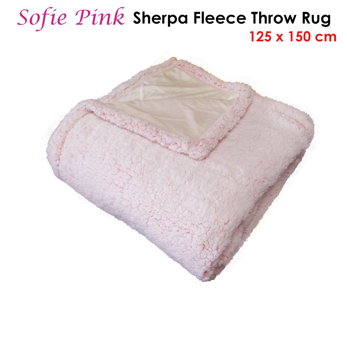 IDC Homewares Sofie Sherpa Fleece Throw Rug 125 x 150 cm - Pink, Machine Washable - SuperSaverAU - view 2
