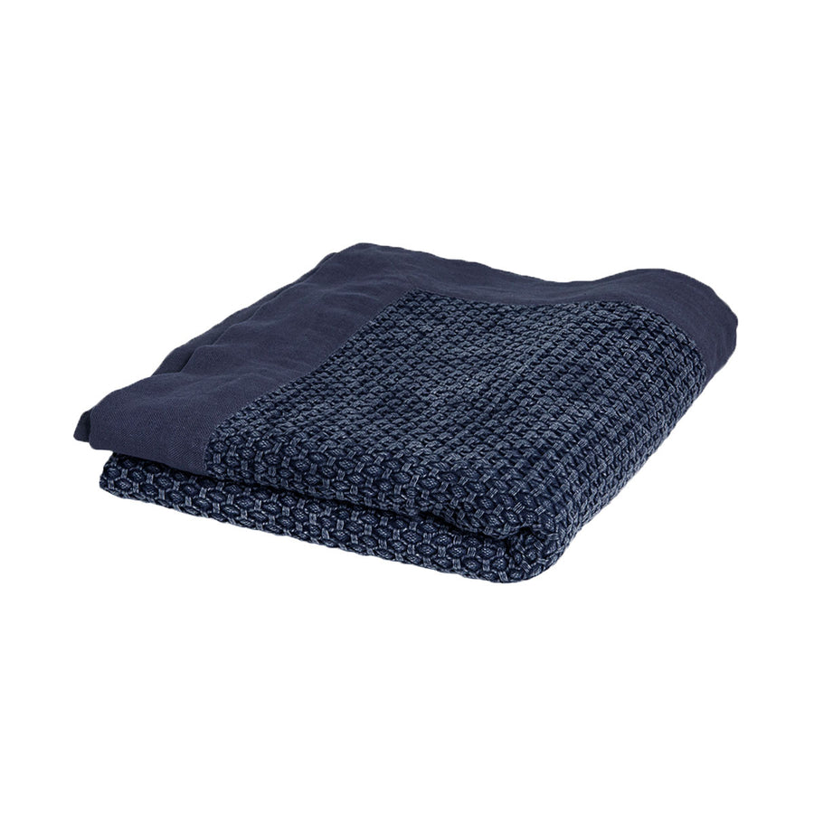 J.elliot Cotton Jacquard Throw Rug 125 x 150 cm - Geometric Design, Navy - SuperSaverAU - view 1
