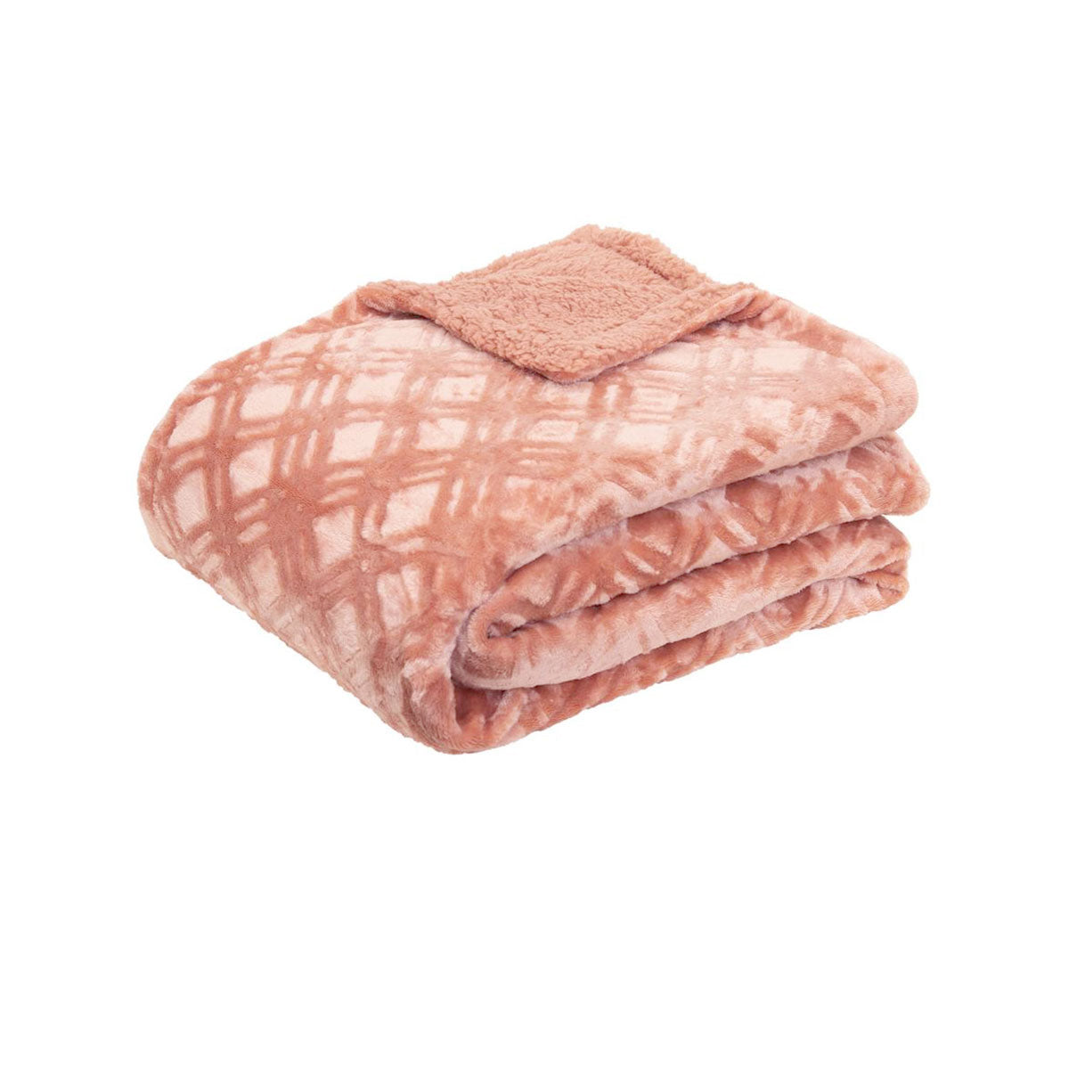 J Elliot Home Microplush Throw 130x160cm - Sherpa Square Pattern, Clay Pink - SuperSaverAU - view 1