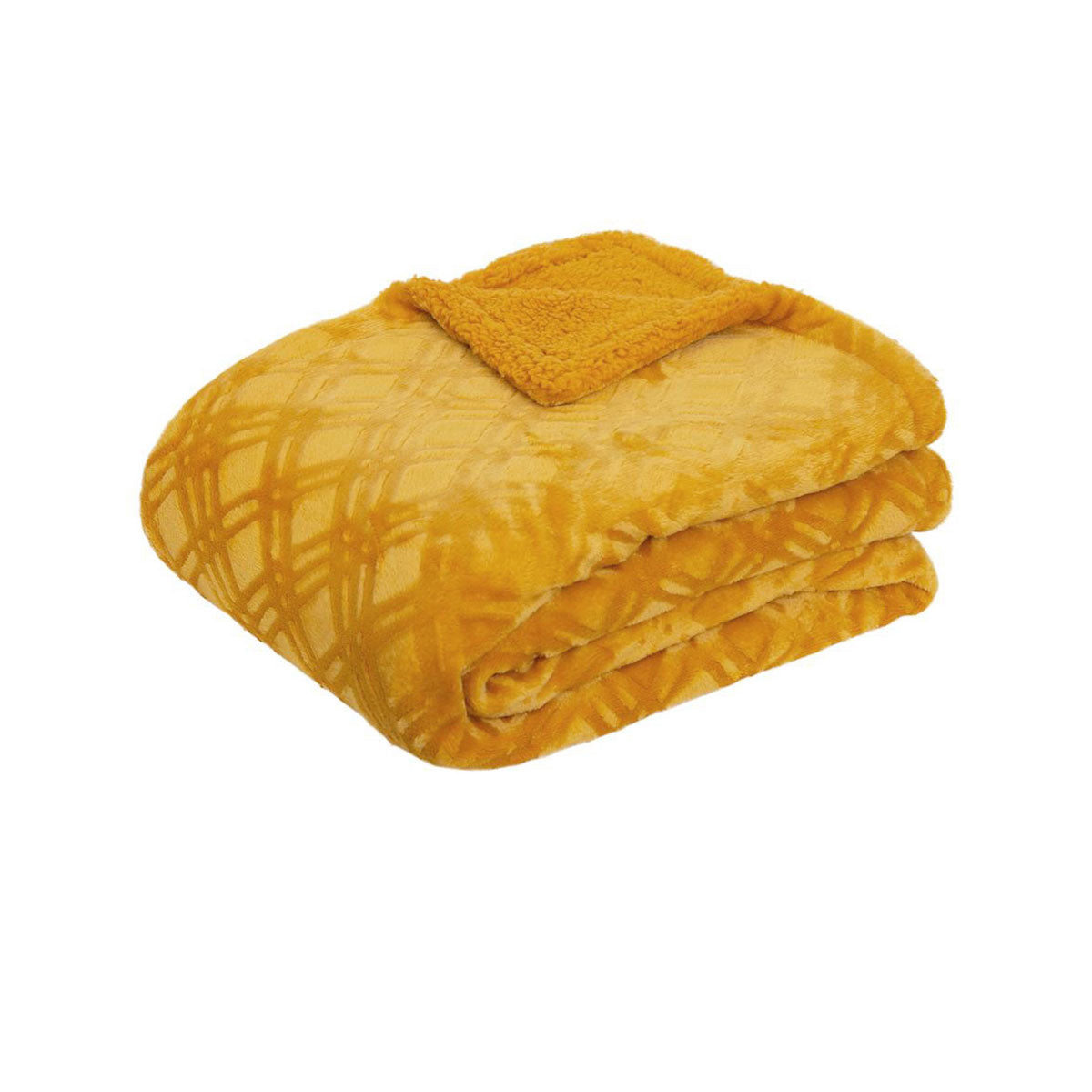 J Elliot Home Microplush Throw 130x160cm - Mustard Sherpa Square Pattern - SuperSaverAU - view 1