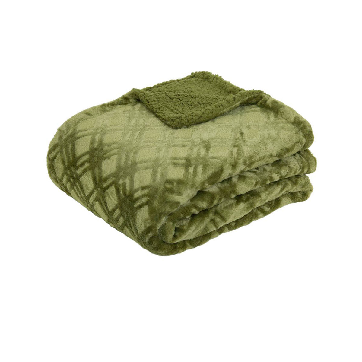 J Elliot Home Microplush Throw 130x160cm - Olive Sherpa Square Pattern - SuperSaverAU - view 1