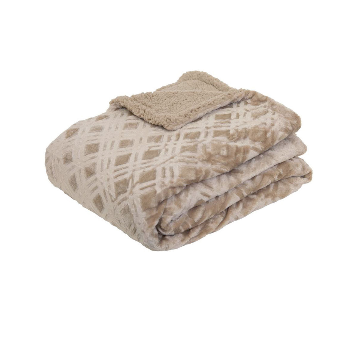 J Elliot Home Microplush Throw 130x160cm - Sherpa Square Pattern, Sandstone - SuperSaverAU - view 1
