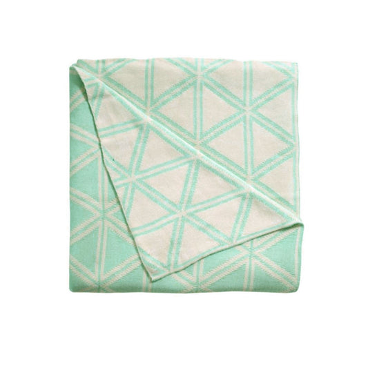 Wellington 100% Cotton Knitted Throw Rug 125 x 150 cm - Geometric Design, Glacier