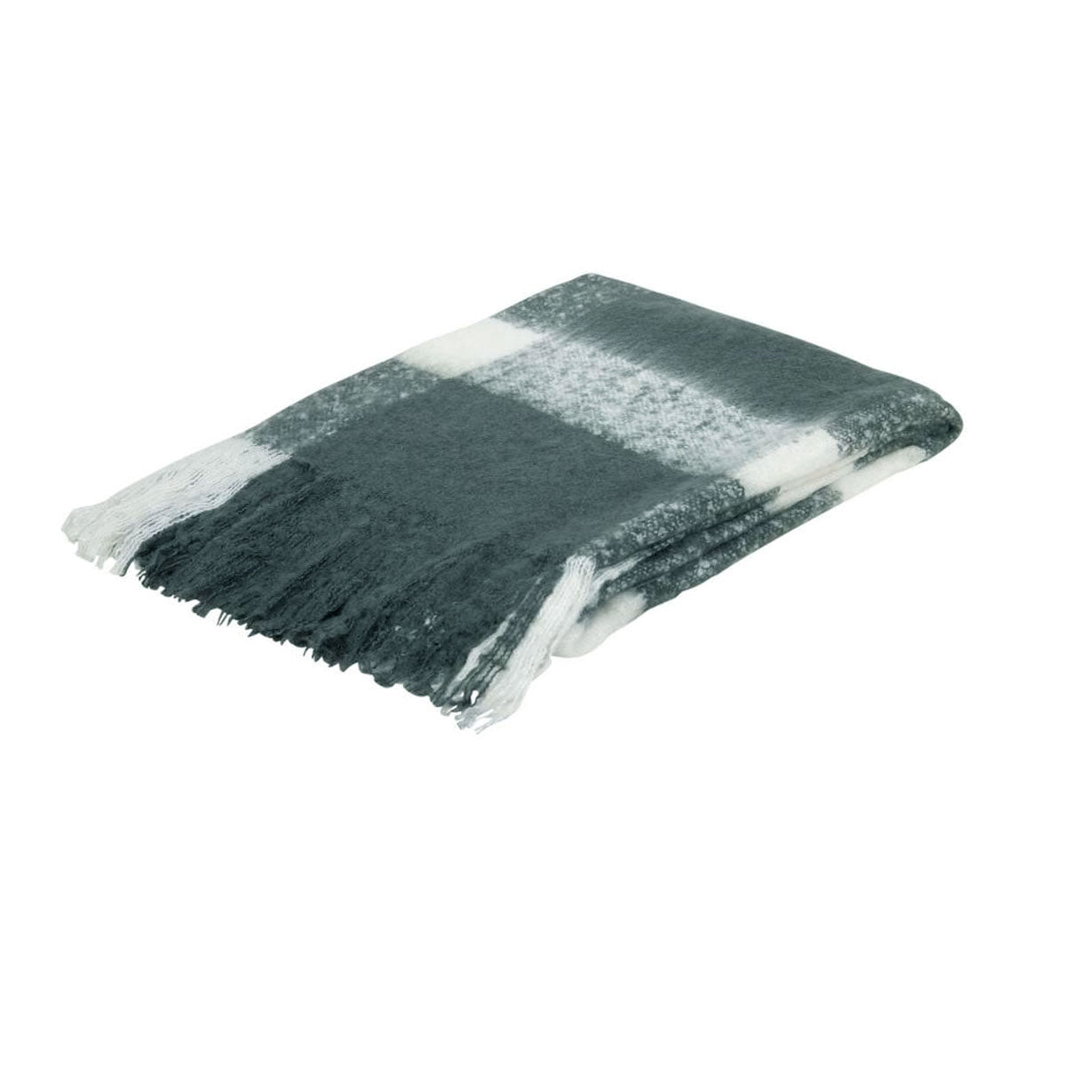 J Elliot Home Wren Faux Mohair Throw 130x160cm Charcoal/White Gingham Pattern - SuperSaverAU - view 1