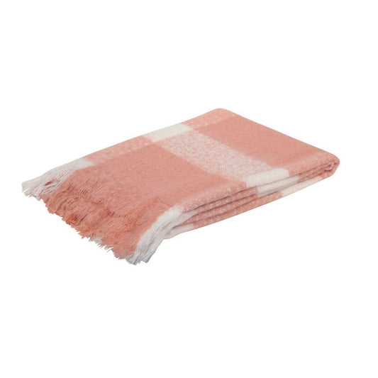 J Elliot Home Wren Faux Mohair Throw 130x160cm Clay Pink/White Gingham Pattern