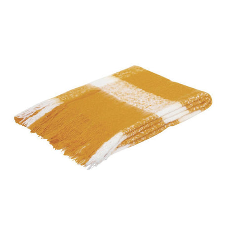 J Elliot Home Wren Faux Mohair Throw 130x160cm Mustard/White Gingham Pattern - SuperSaverAU - view 1