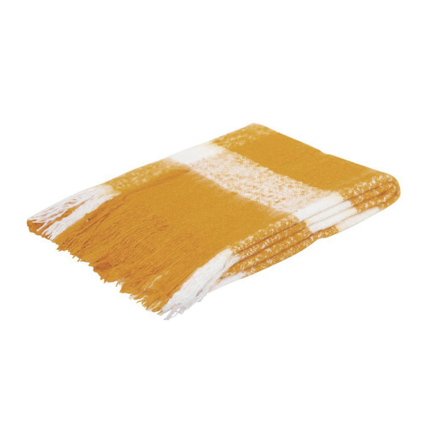 J Elliot Home Wren Faux Mohair Throw 130x160cm Mustard/White Gingham Pattern - SuperSaverAU - view 1