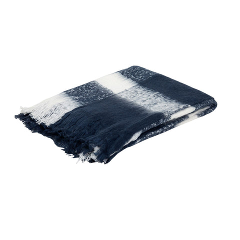 J Elliot Home Wren Faux Mohair Throw 130x160cm Navy/White Gingham Pattern - SuperSaverAU - view 1