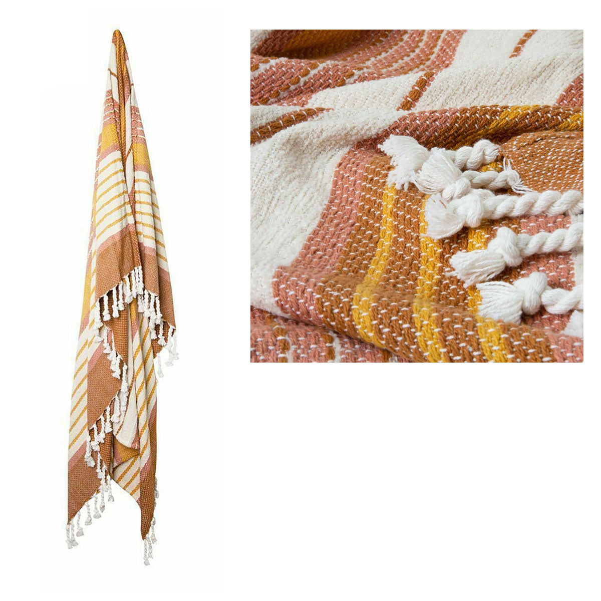 J.elliot Zella Cotton Throw Rug 130 x 160 cm - Stripes, Tassels, Pink Multi - SuperSaverAU - view 1