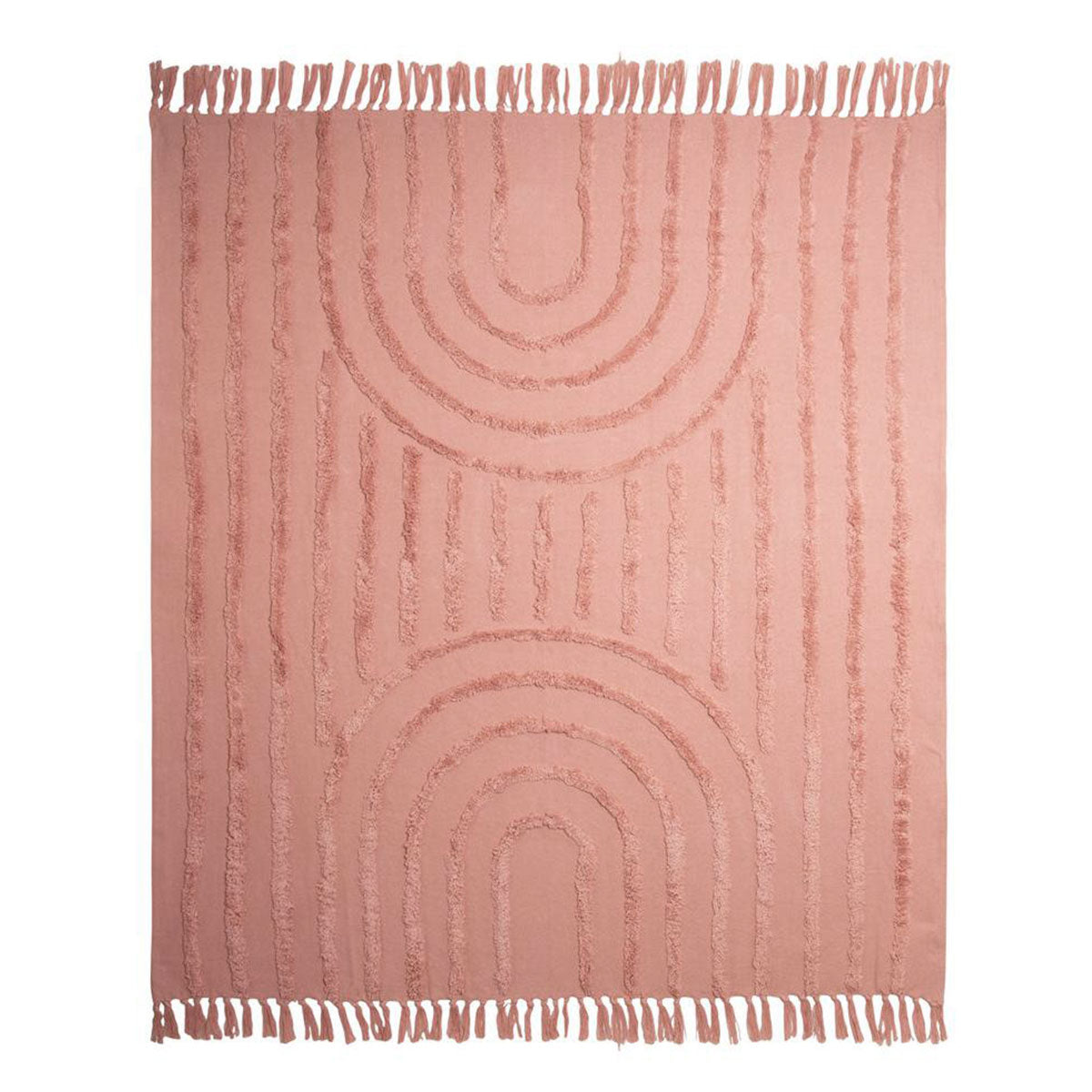 J Elliot Home Zen Luxury Fringe Throw 130 x 160cm 100% Cotton Clay Pink - SuperSaverAU - view 2