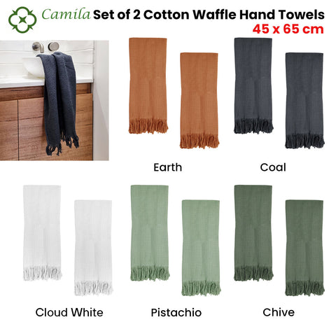 J Elliot Home 400GSM Camila Set of 2 Cotton Waffle Hand Towels 45 x 65 cm Cloud White - SuperSaverAU - view 2