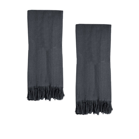 J Elliot Home 400GSM Camila Set of 2 Cotton Waffle Hand Towels 45 x 65 cm Coal - SuperSaverAU - view 1