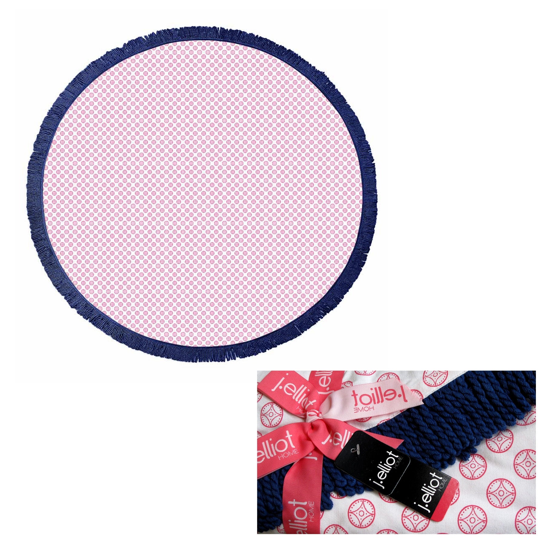 J.Elliot Home Koel Round Cotton Turkish Towel 150cm Diameter Pink/Navy - SuperSaverAU - view 1