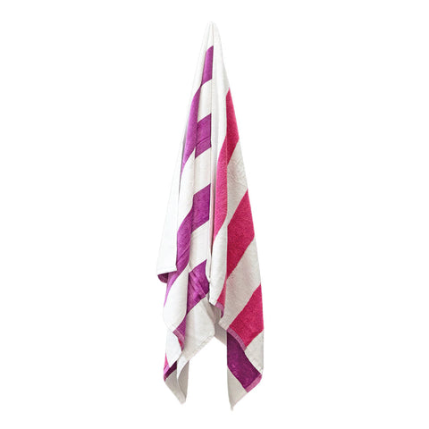J Elliot Home 400GSM Premium Cotton Reversible Striped Beach Towel 76 x 152 cm Pink Purple - SuperSaverAU - view 1