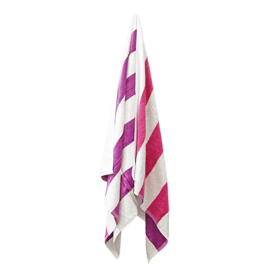 J Elliot Home 400GSM Premium Cotton Reversible Striped Beach Towel 76 x 152 cm Pink Purple - SuperSaverAU - view 1