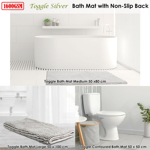 Toggle Microfiber Bath Mat 1600GSM Non-Slip Fast Drying Silver 50x80 cm - SuperSaverAU - view 1