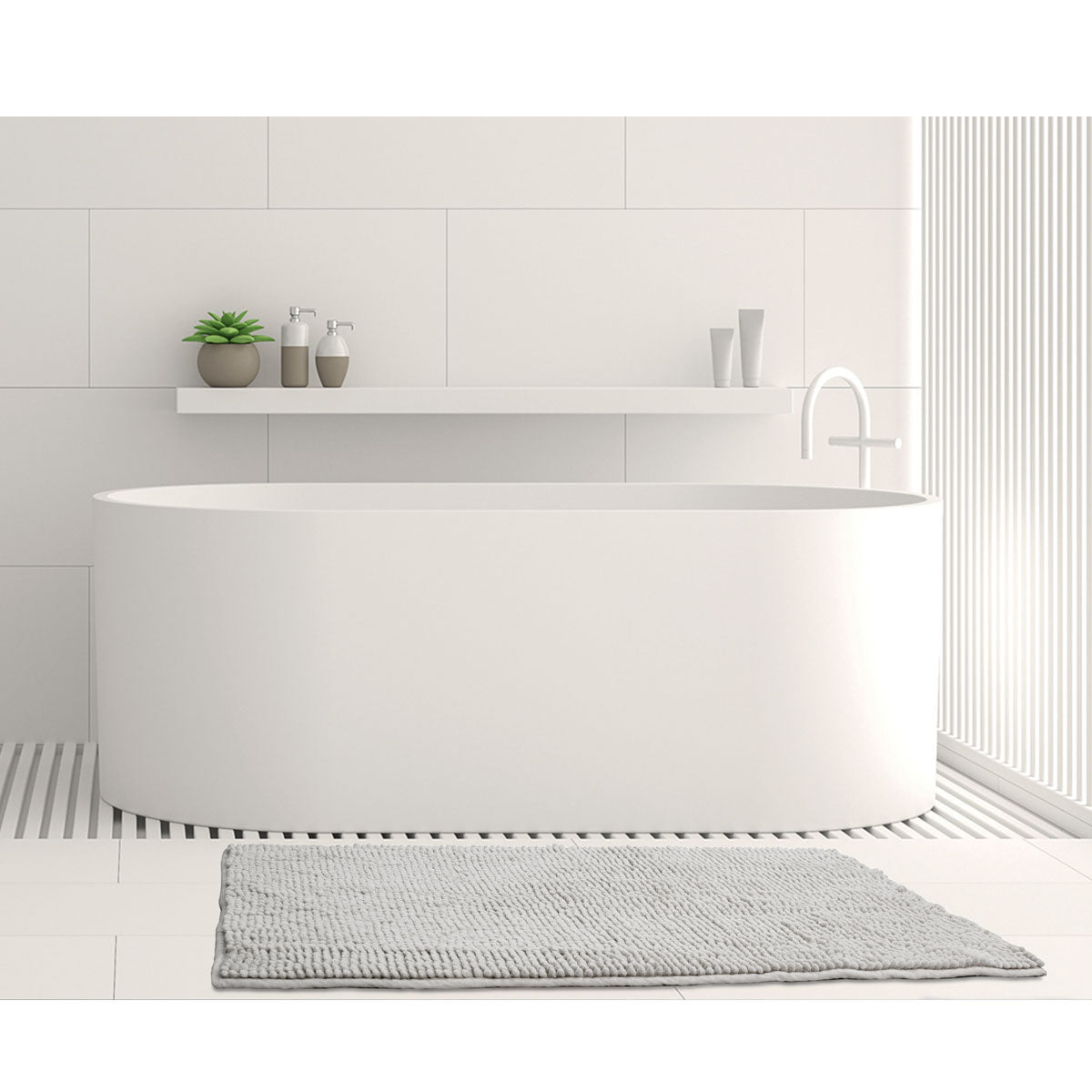Toggle Microfiber Bath Mat 1600GSM Non-Slip Fast Drying Silver 50 x 80 cm - SuperSaverAU - view 1