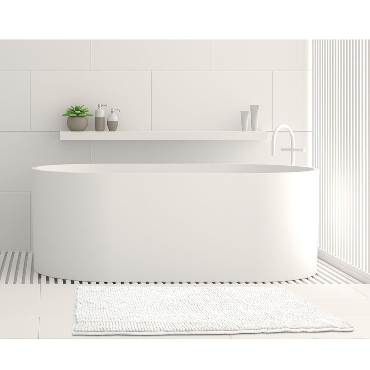 Toggle Microfiber Bath Mat 1600GSM Non-Slip Fast Drying White 50 x 80 cm - SuperSaverAU - view 1