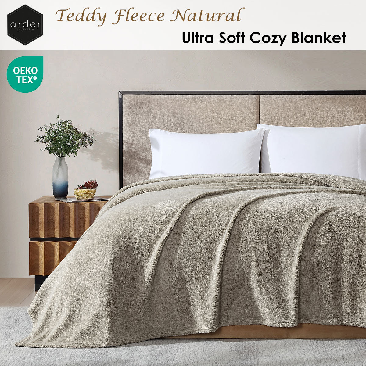 Ardor Teddy Natural Ultra Soft Fleece Blanket – Queen 240 x 245cm