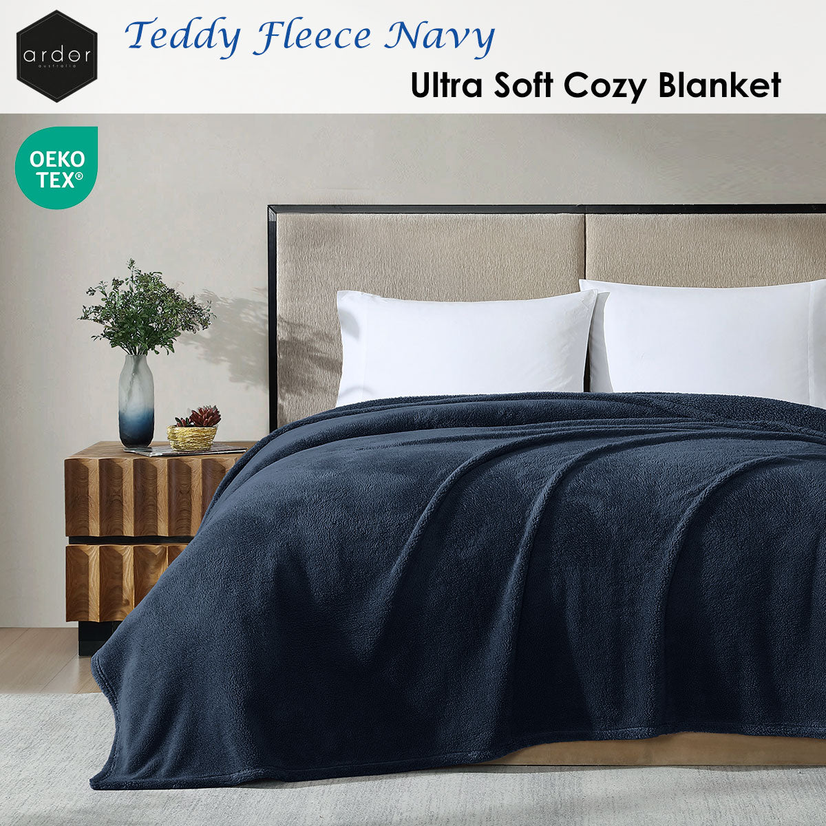 Ardor Teddy Navy Ultra Soft Fleece Blanket – Queen 240 x 245cm