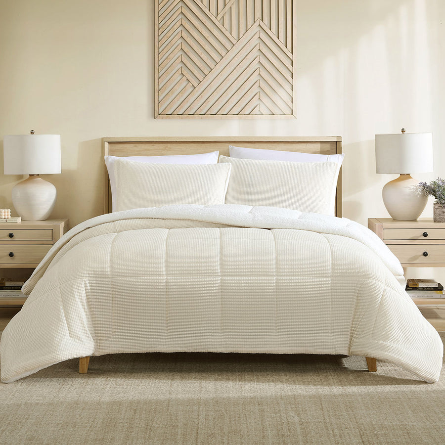 Ardor Avalon Cream Velvet Comforter Set – Cream Sherpa Reverse Queen/King 3 Piece