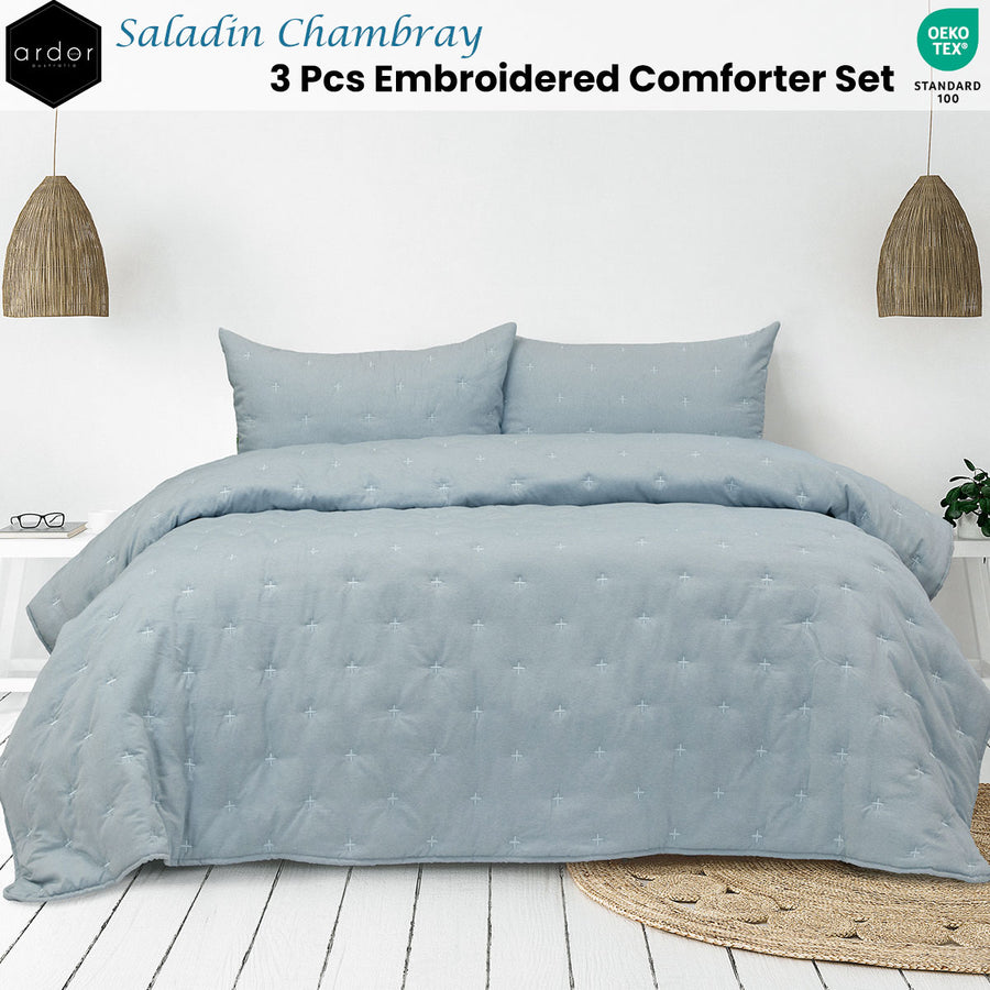 Ardor Comforter Set 3 Pcs Embroidered Queen/King - Subtle Marle Print Design - SuperSaverAU - view 1