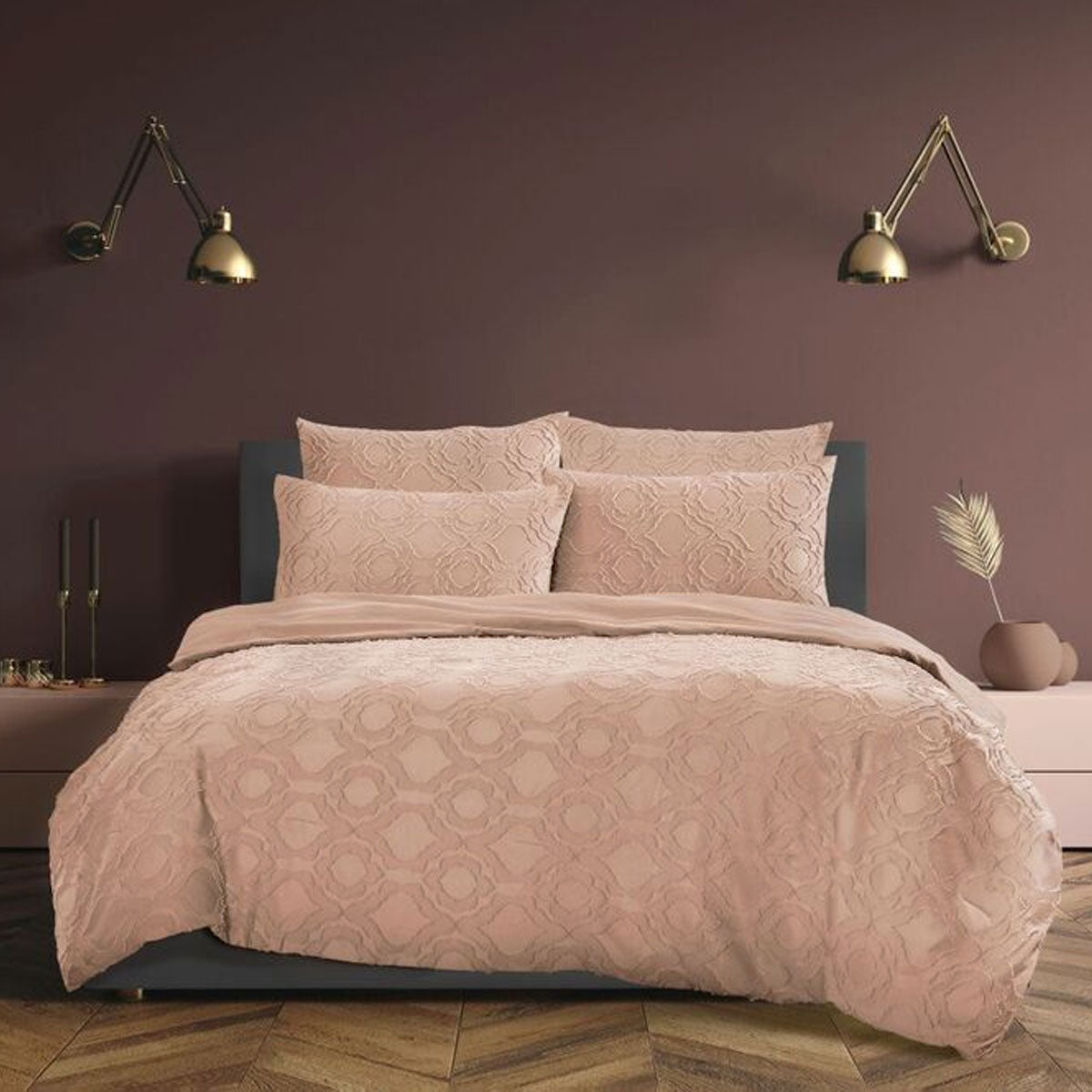 Ardor 5 Pce Comforter Set Millicent Peach, Quilted Floral Pattern, Queen - SuperSaverAU - view 1