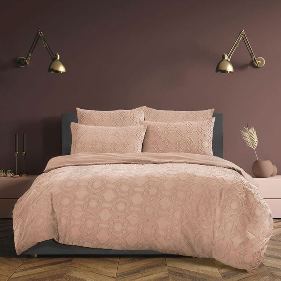 Ardor 5 Pce Comforter Set Millicent Peach, Quilted Floral Pattern, Queen - SuperSaverAU - view 1