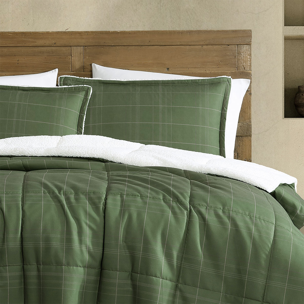 Ardor Cammy Deep Khaki Sherpa Reverse Comforter Set – Queen/King 3 Piece