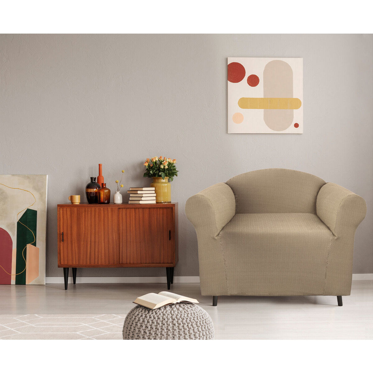 Elan Couch Cover Linen One Seater Extra-Stretch with Diamond Pattern - SuperSaverAU - view 1