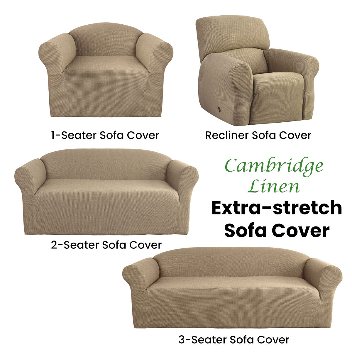 Elan Cambridge Extra-Stretch Couch Cover - Linen for One Seater Recliner - SuperSaverAU - view 3