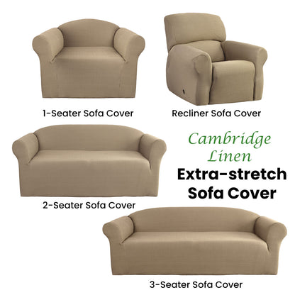 Elan Cambridge Extra-Stretch Couch Cover - Linen for One Seater Recliner