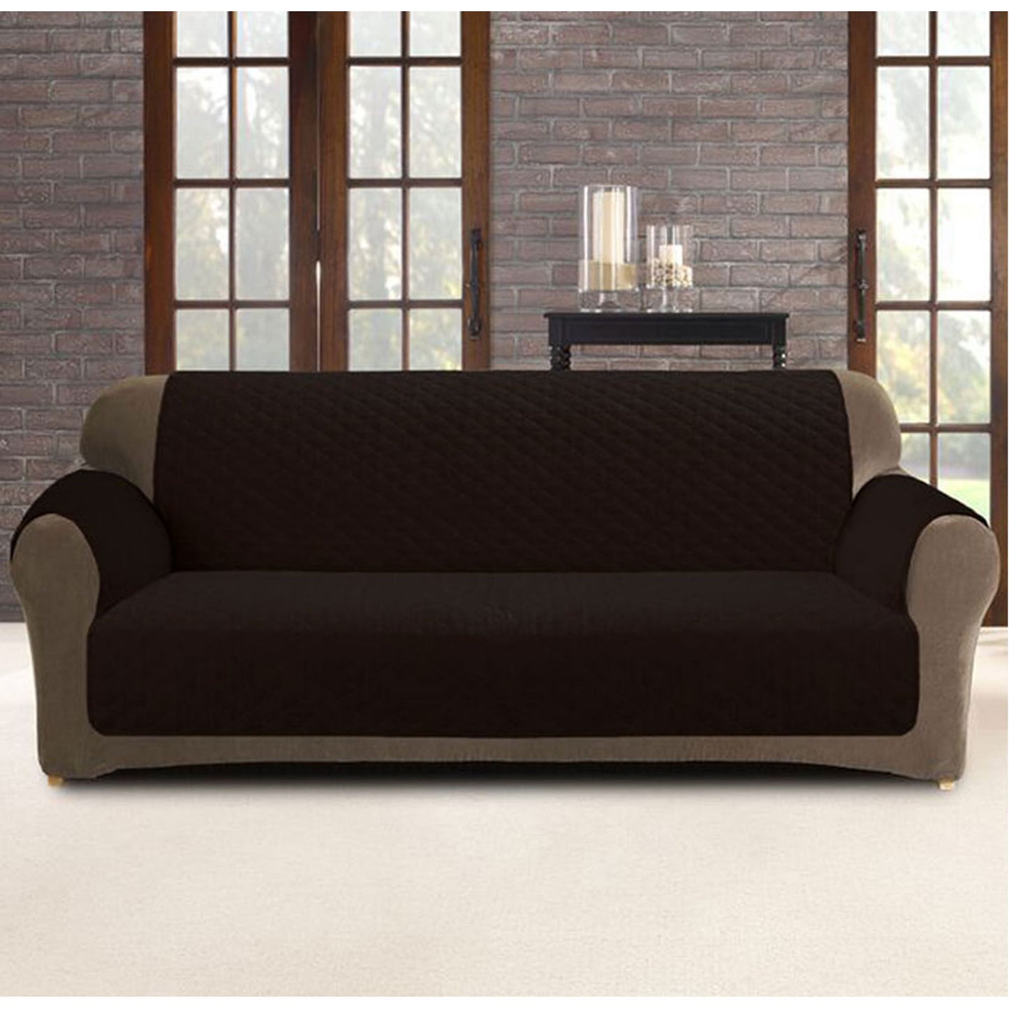 Custom Fit Sofa Cover Protector for Two Seater - Chocolate