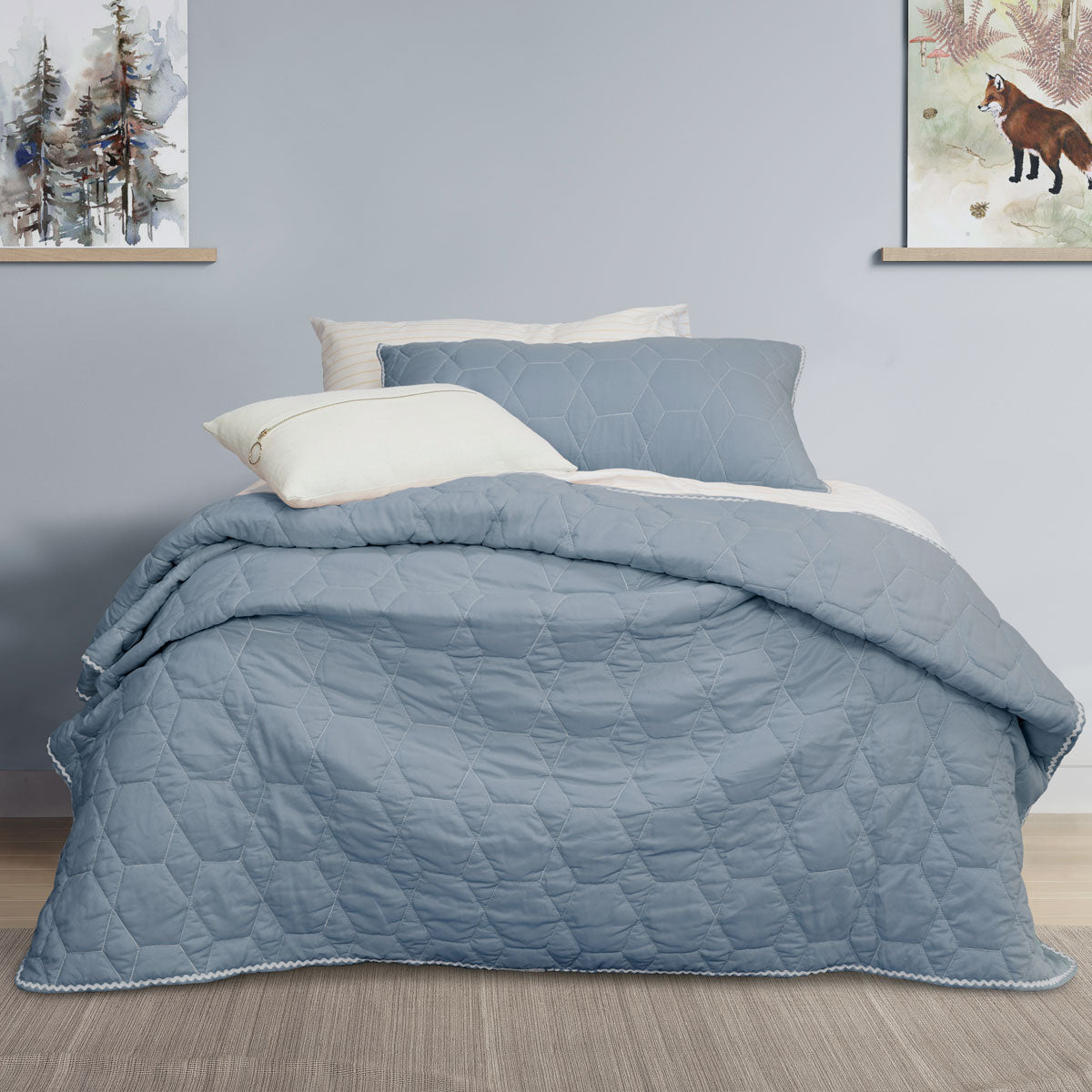 Jelly Bean Kids Bolston Pale Blue Kids Coverlet Set Single/Double, Quilted Design - SuperSaverAU - view 1