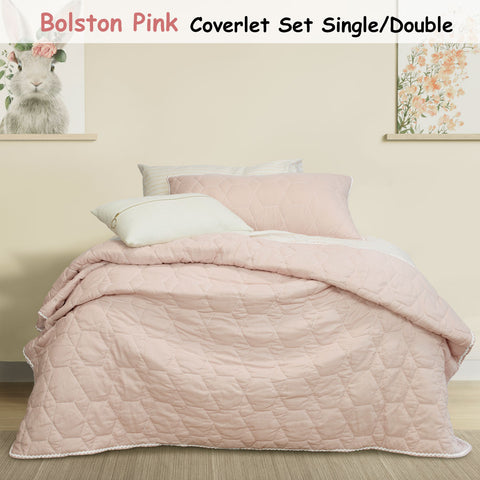 Jelly Bean Kids Bolston Pink Kids Coverlet Set Single/Double, Quilted Geometric Design - SuperSaverAU - view 1