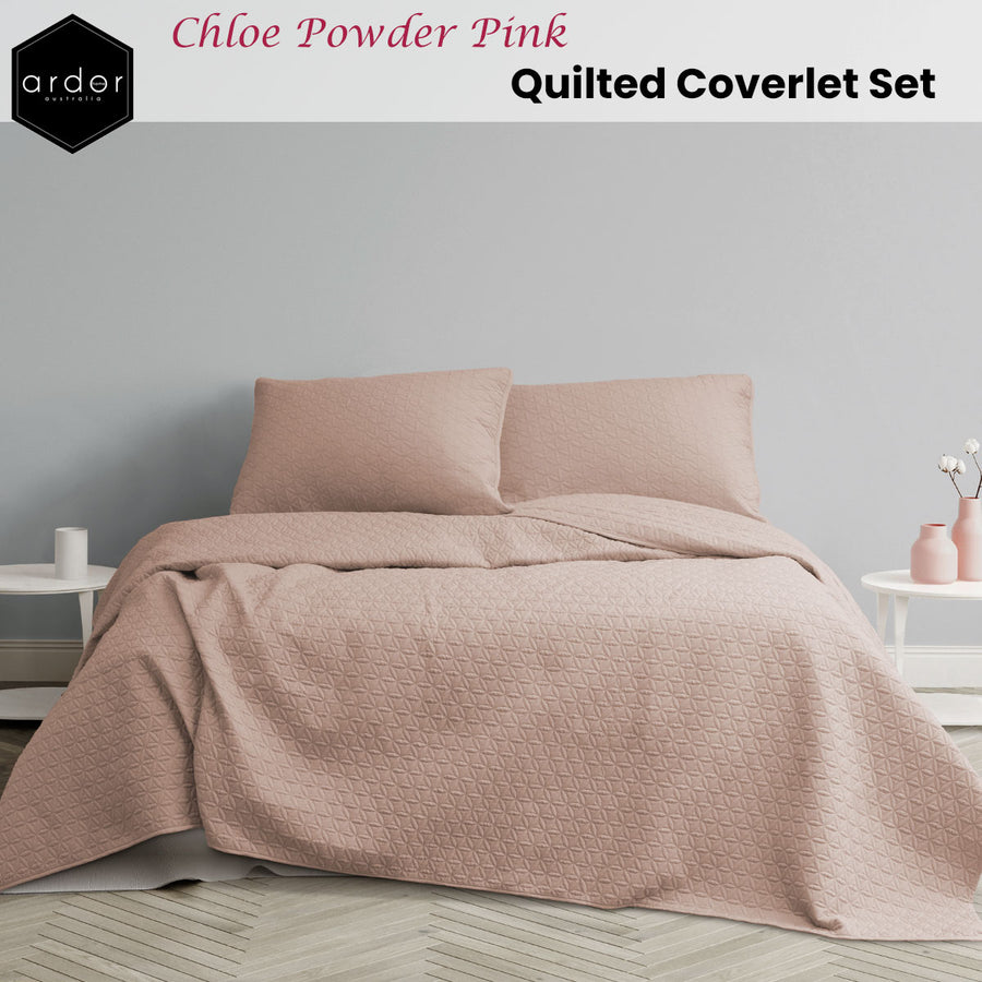 Ardor Chloe Powder Pink 3 Pcs Quilted Coverlet Set Queen/King - Floral Design - SuperSaverAU - view 1
