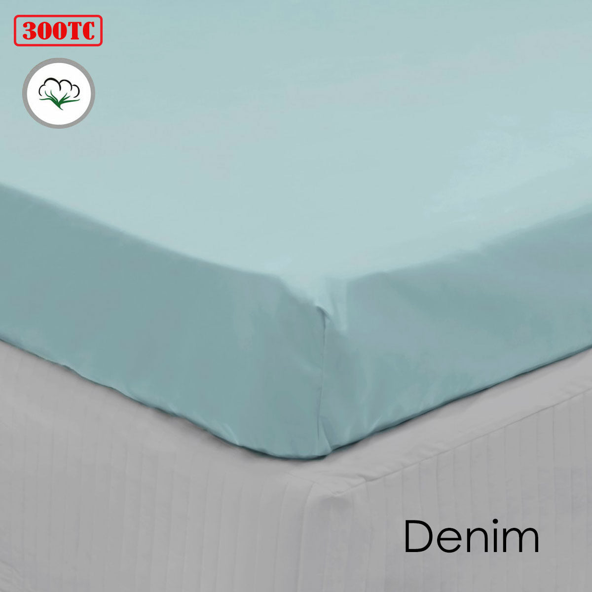 Algodon 300TC Cotton Fitted Sheet Long Single Size 91 x 203 + 50 cm Denim - SuperSaverAU - view 1