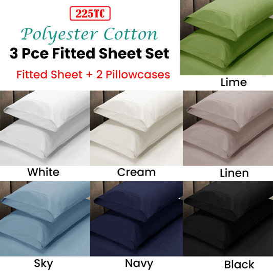 Apartmento King 3 Piece 225TC Polyester Cotton Fitted Sheet & 2 Pillowcases